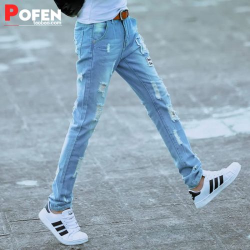 Jeans pour adolescent pieds Slim en coton été - Ref 1461429