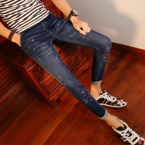 Jeans pour adolescent pieds Slim en coton été - Ref 1461476