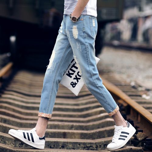 Jeans pour adolescent pieds Slim en coton automne - Ref 1461485
