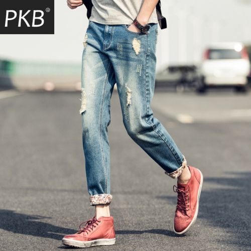 Jeans pour adolescent pieds Slim en coton été - Ref 1461574