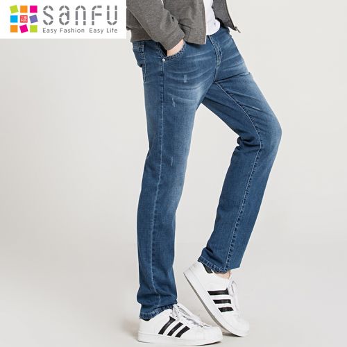 Jeans pour jeunesse coupe droite en coton été - Ref 1461582