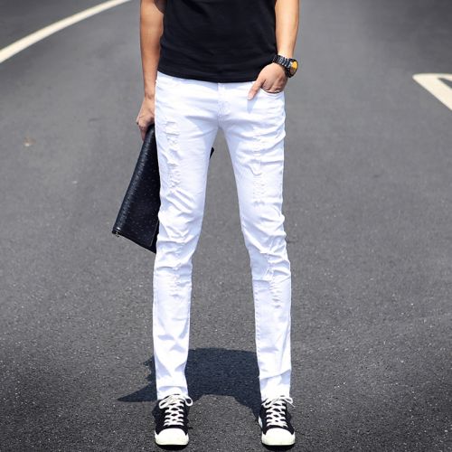 Jeans pour adolescent pieds Slim en coton été - Ref 1461608