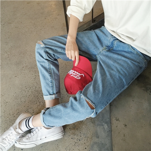 Jeans pour adolescent pieds Slim en coton été - Ref 1461771