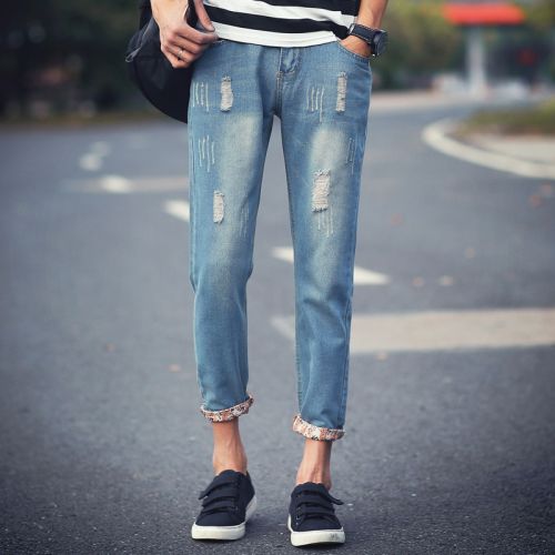 Jeans pour adolescent pieds Slim en coton été - Ref 1462157