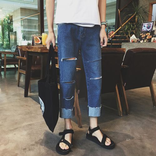 Jeans pour jeunesse coupe droite en coton été - Ref 1462231
