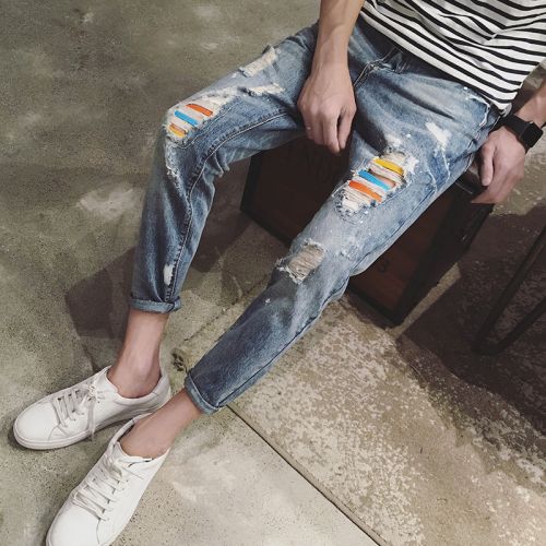 Jeans pour adolescent pieds Slim en coton été - Ref 1462330