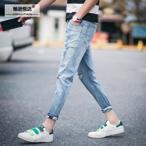 Jeans pour adolescent pieds Slim JOHNSON YUEDA en coton été - Ref 1462346