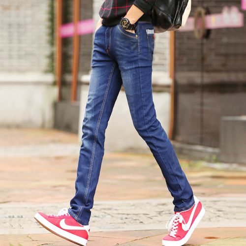 Jeans pour adolescent pieds Slim de coton, polyéthylène téréphtalate PET polyuréthane élastique fibreux spandex automne - Ref 1462357