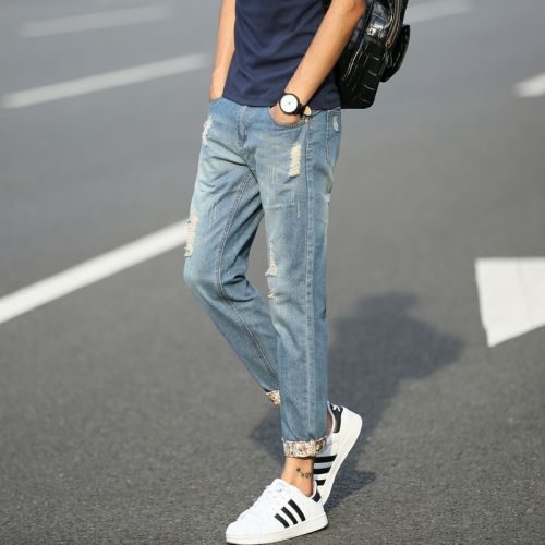 Jeans pour jeunesse pieds Slim en coton été - Ref 1462467