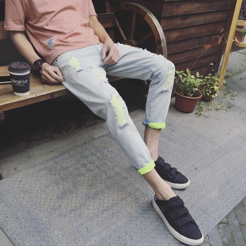 Jeans pour jeunesse pieds Slim en coton été - Ref 1462476