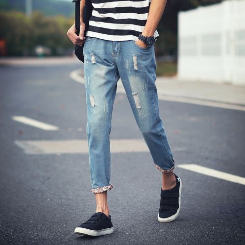 Jeans pour adolescent pieds Slim en coton été - Ref 1462477