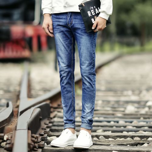 Jeans pour adolescent pieds Slim en coton été - Ref 1462638