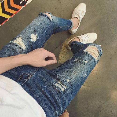 Jeans pour adolescent pieds Slim en coton été - Ref 1462672