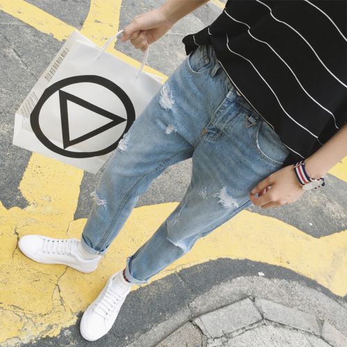 Jeans pour adolescent pieds Slim en coton été - Ref 1462756