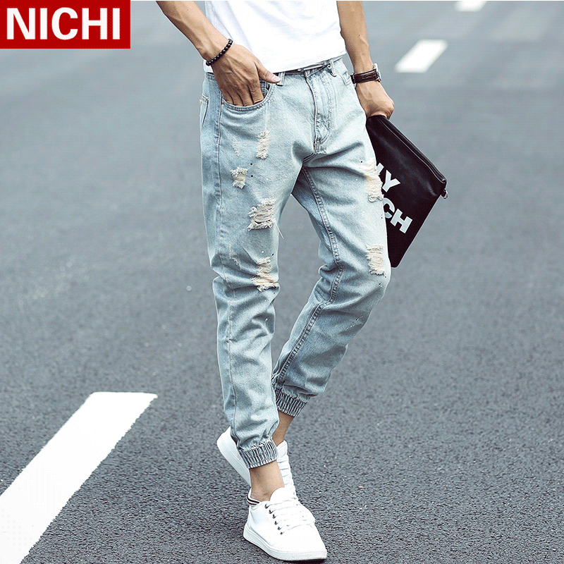 Jeans pour adolescent pieds Slim en coton été - Ref 1462766