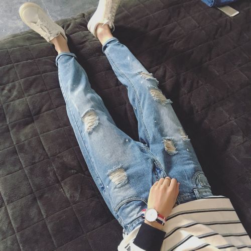 Jeans pour adolescent pieds Slim en coton Quatre saisons - Ref 1462768