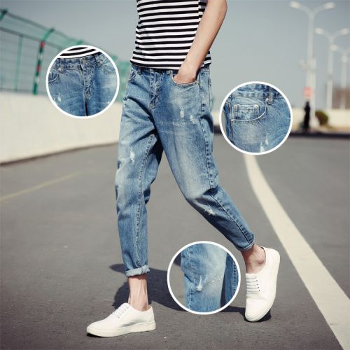 Jeans pour adolescent pieds Slim en coton été - Ref 1462852