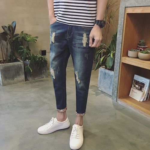 Jeans pour adolescent pieds Slim de coton, polyéthylène téréphtalate PET polyuréthane élastique fibreux spandex Quatre saisons - Ref 1462902
