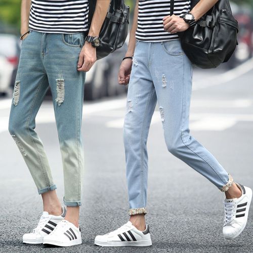 Jeans pour adolescent pieds Slim en coton été - Ref 1463005