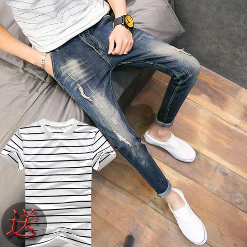 Jeans pour adolescent pieds Slim en coton été - Ref 1463035