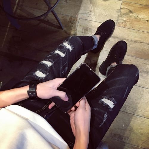 Jeans pour adolescent pieds Slim en coton Quatre saisons - Ref 1463091