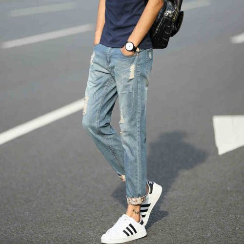 Jeans pour adolescent pieds Slim en coton été - Ref 1463140