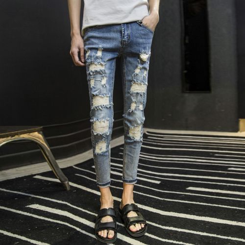 Jeans pour adolescent pieds Slim en coton été - Ref 1463172