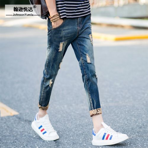 Jeans pour adolescent pieds Slim JOHNSON YUEDA en coton été - Ref 1463254