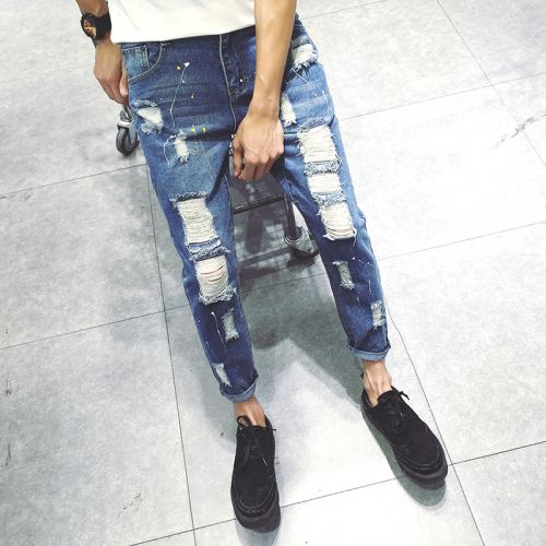 Jeans pour adolescent pieds Slim en coton été - Ref 1463270