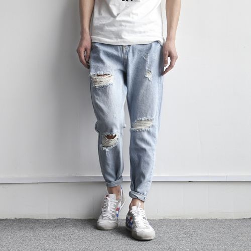 Jeans pour adolescent pieds Slim en coton été - Ref 1463317