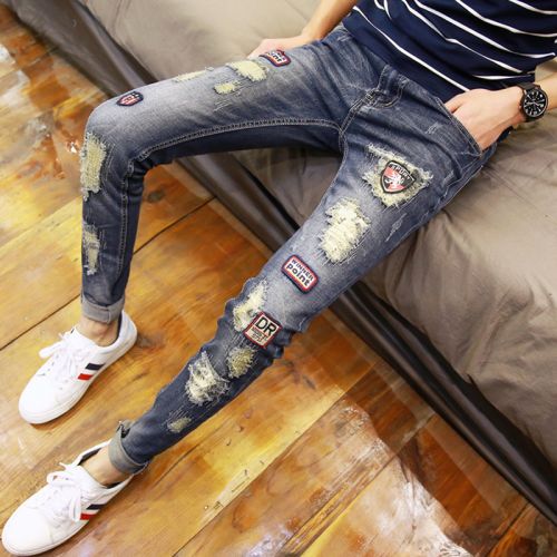 Jeans pour adolescent pieds Slim en coton été - Ref 1463321