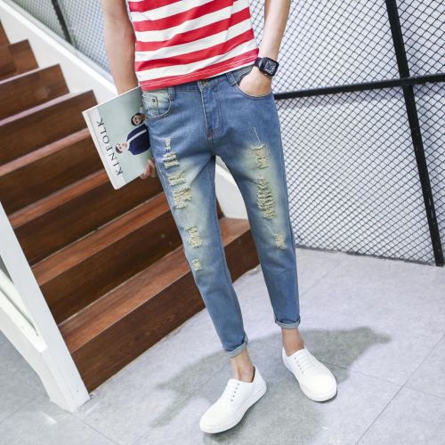 Jeans pour adolescent pieds Slim en coton été - Ref 1463413