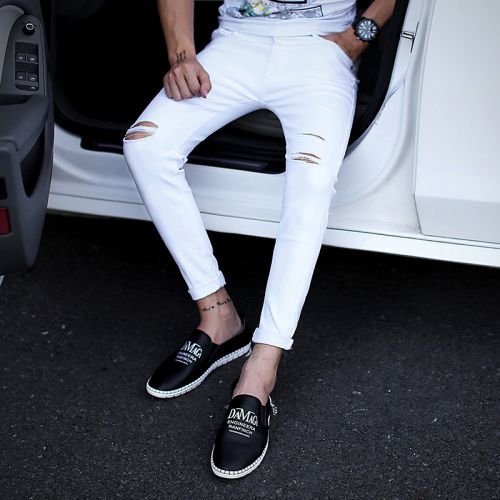 Jeans pour adolescent pieds Slim en coton été - Ref 1463487