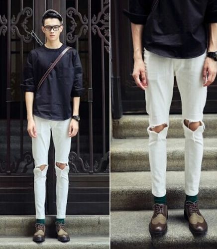 Jeans pour adolescent pieds Slim en coton été - Ref 1463497