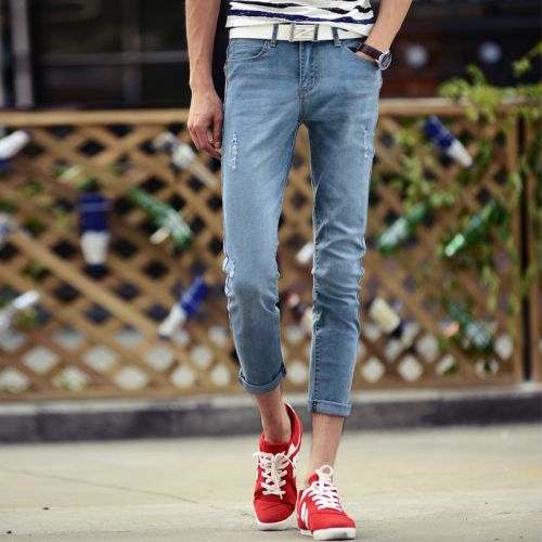 Jeans pour adolescent pieds Slim en coton été - Ref 1463546
