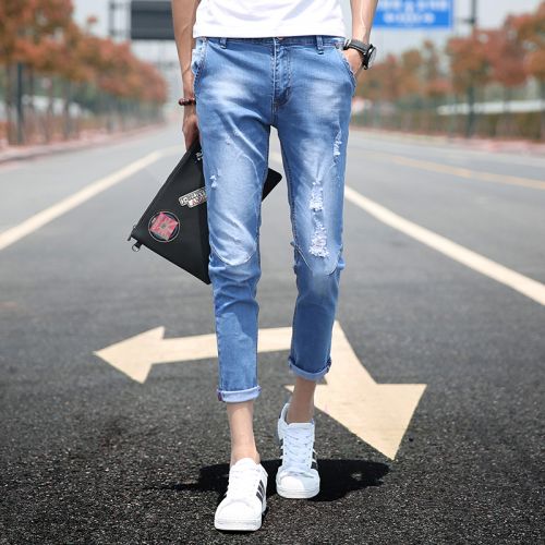 Jeans pour jeunesse pieds Slim Coton, polyester fibre élastique de polyuréthane spandex été - Ref 1463679