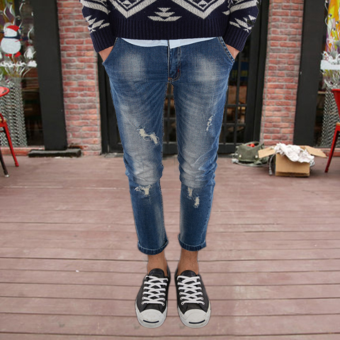 Jeans pour adolescent pieds Slim en coton été - Ref 1463718