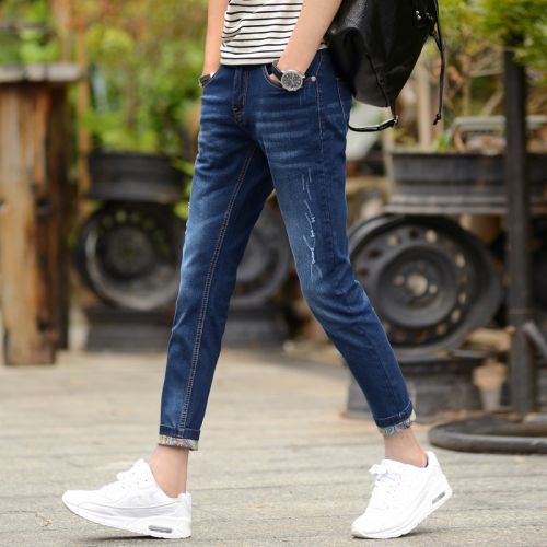 Jeans pour adolescent pieds Slim en coton été - Ref 1463734