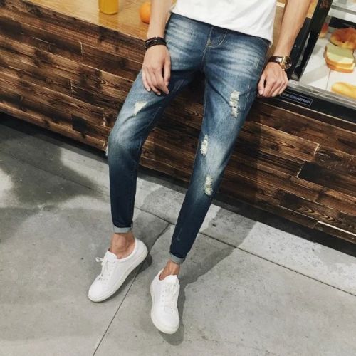 Jeans pour adolescent pieds Slim en coton été - Ref 1463736