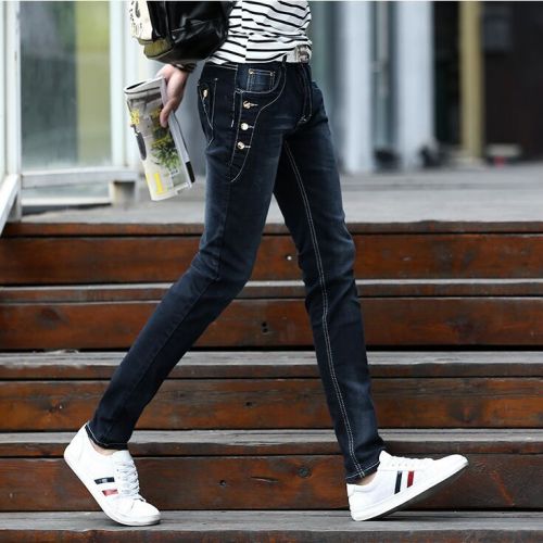 Jeans pour adolescent pieds Slim en coton bio écologique été - Ref 1463742