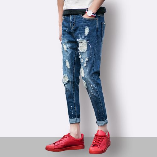 Jeans pour adolescent pieds Slim en coton été - Ref 1463795