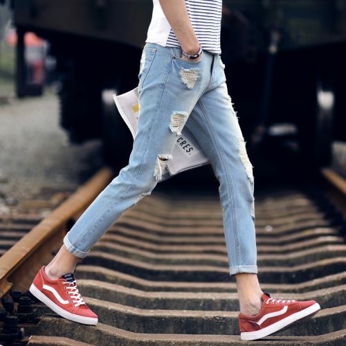 Jeans pour adolescent pieds Slim en coton été - Ref 1463857