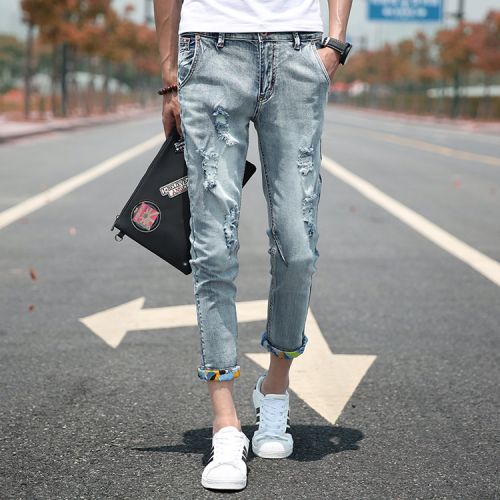 Jeans pour adolescent pieds Slim en coton été - Ref 1463860