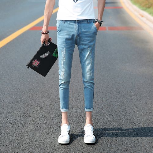 Jeans pour jeunesse pieds Slim Coton polyester polyuréthane élastique fibre spandex été - Ref 1463876
