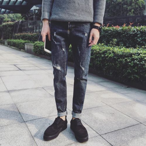 Jeans pour adolescent pieds Slim en coton Quatre saisons - Ref 1463878