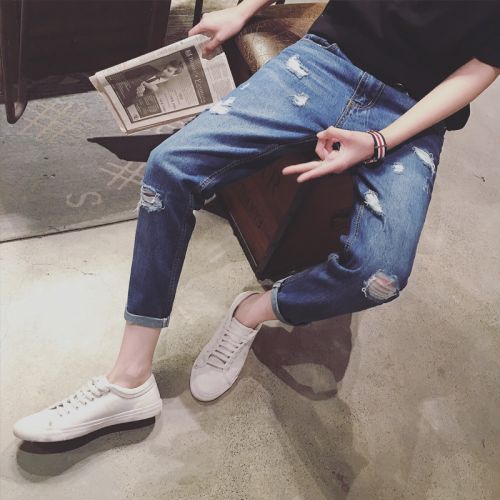 Jeans pour adolescent pieds Slim en coton été - Ref 1463905