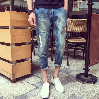 Jeans pour adolescent pieds Slim en coton été - Ref 1463941
