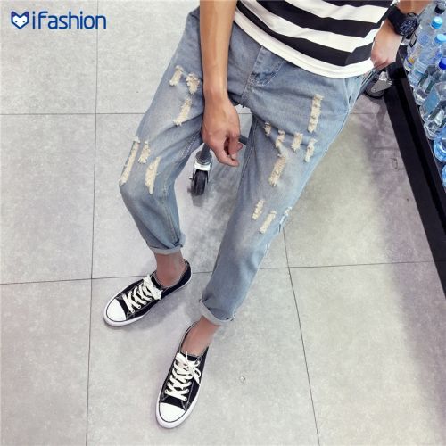 Jeans pour jeunesse pieds Slim en coton été - Ref 1463997