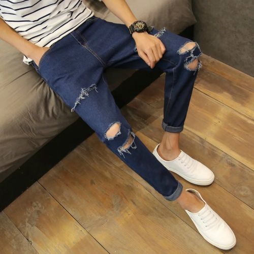 Jeans pour adolescent pieds Slim en coton été - Ref 1464046