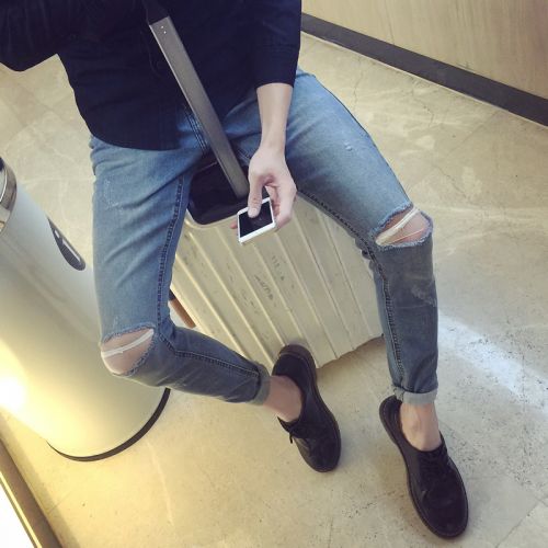 Jeans pour adolescent pieds Slim en coton Quatre saisons - Ref 1464132